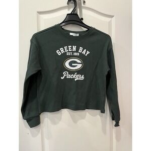Green Bay Packers Wear Erin Andrews Womens Crewneck Cropped Thermal Waffle Shirt